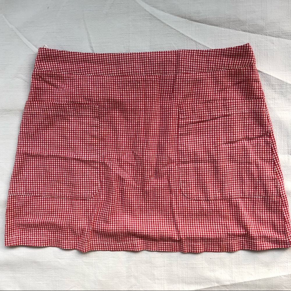 Red and white plaid mini skirt